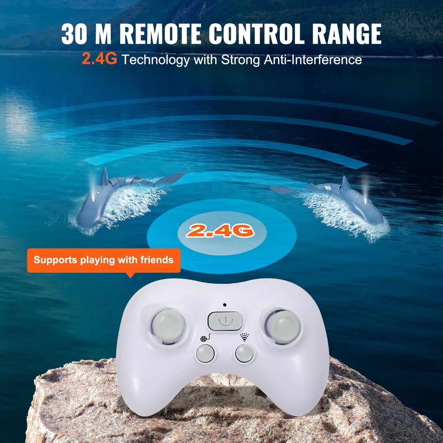 VEVOR Remote Control Shark Toy 2.4 Ghz High Speed RC Boat for Kids Adults Gift